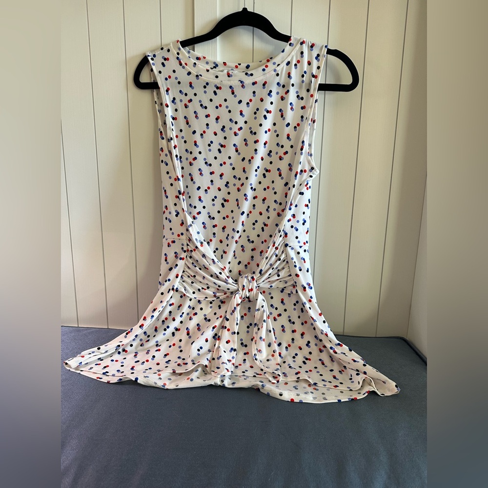 Chaus White Sleeveless Top with Red and Blue Dots